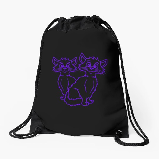 Two Happy Cats 2 Friends Love Couple Kitten Team Drawstring Bags
