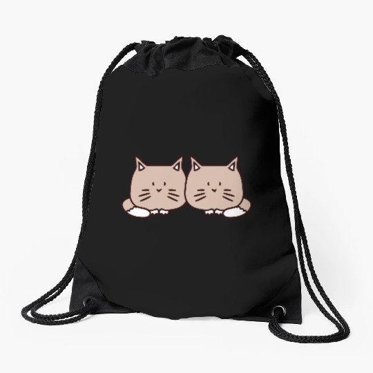 Two Happy Cats 2 Friends Love Couple Kitten Team Drawstring Bags