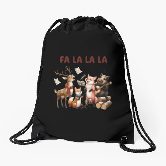 Fa La La La Woodland Choir Christmas Vibes Drawstring Bags