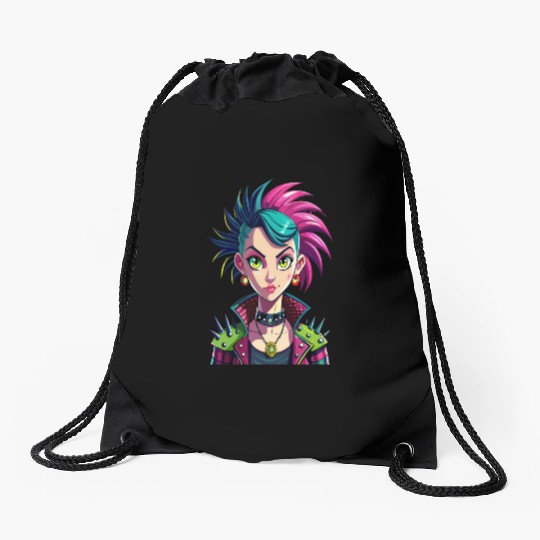 Vivid Punk Rebellion - Bold and Fearless Drawstring Bags