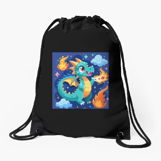 "Whimsical Dragon: Fire-Breathing Fantasy Fun" Drawstring Bags