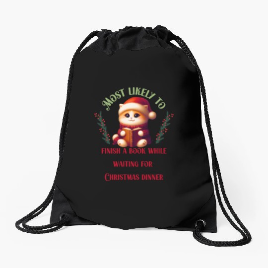 Most Likely To Christmas Bookish Quotes Drawstring Bags