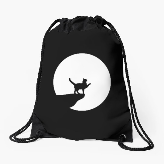 Cat Moon Cliff At Night Werewolf Round Howling Fun Drawstring Bags