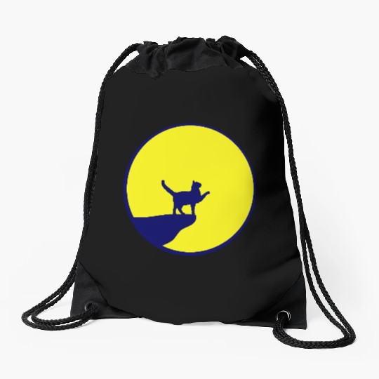 Cat Moon Cliff At Night Werewolf Round Howling Fun Drawstring Bags