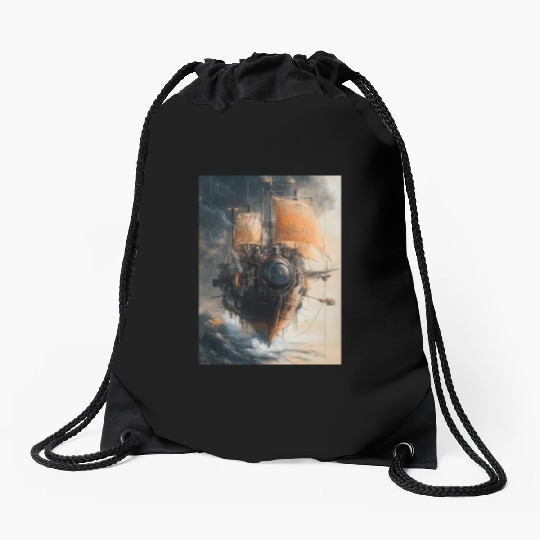 Steam Punk Ship Drawstring Bags