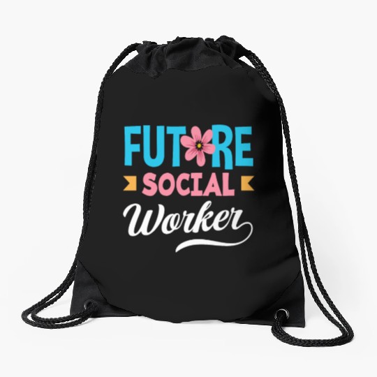 Future Social Worker With Flower Drawstring Bags