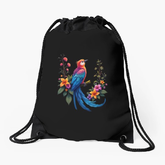 Fantastical Bird Of Paradise Painting Drawstring Bags
