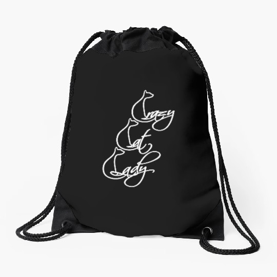 Crazy Cat Lady Text Love Saying Quote Weird Woman Drawstring Bags
