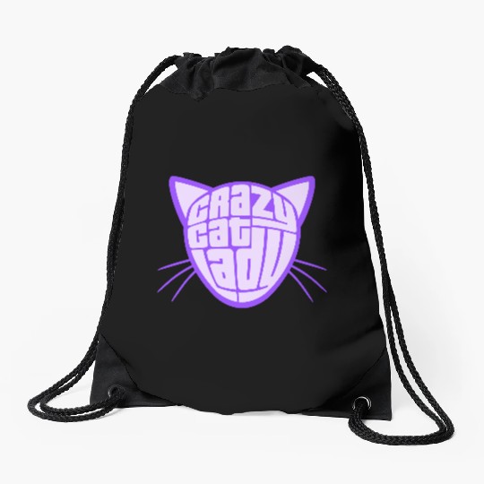 Crazy Cat Lady Text Love Saying Quote Weird Woman Drawstring Bags