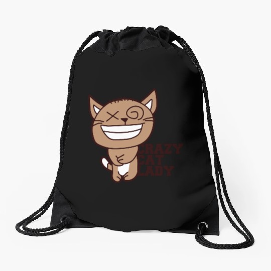 Crazy Cat Lady Text Love Saying Quote Weird Woman Drawstring Bags
