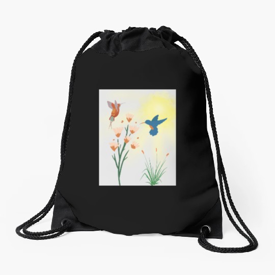 Minimalist Hummingbird and flowers Canvas Print Drawstring Bags