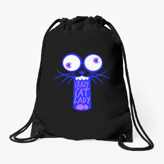 Crazy Cat Lady Text Love Saying Quote Weird Woman Drawstring Bags