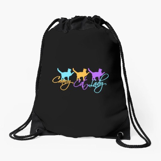 Crazy Cat Lady Text Love Saying Quote Weird Woman Drawstring Bags