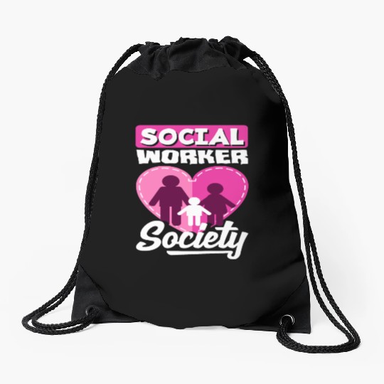 Social Worker Society Heart Family Drawstring Bags