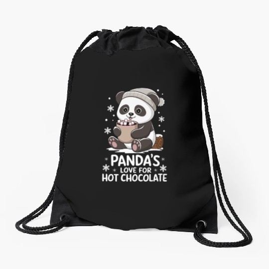 Panda's Love For Hot Chocolate Winter Vibes Drawstring Bags