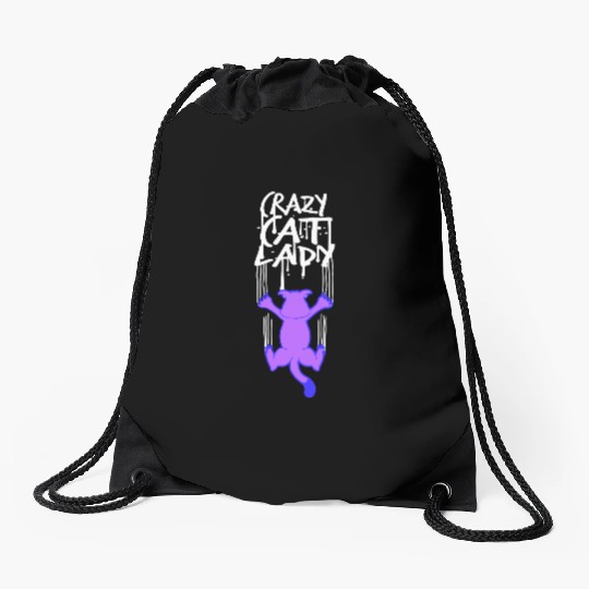 Crazy Cat Lady Text Love Saying Quote Weird Woman Drawstring Bags