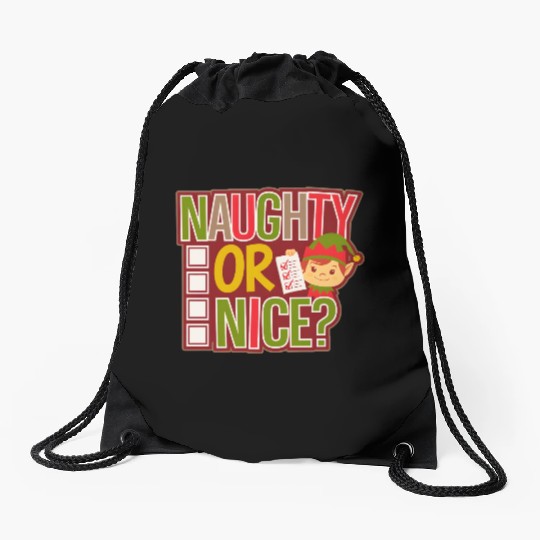 Playful Elf Naughty or Nice Holiday Fun Drawstring Bags
