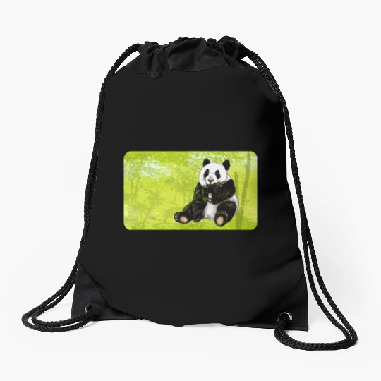 Cute panda bear with bamboo - design for kids Drawstring Bags
