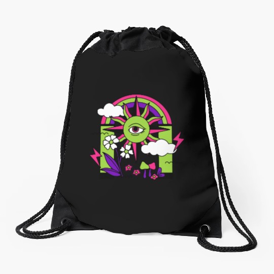 Pink ve Green Psychedelic I Need Space Drawstring Bags