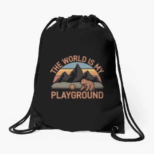 The World is My Playground Drawstring Bags