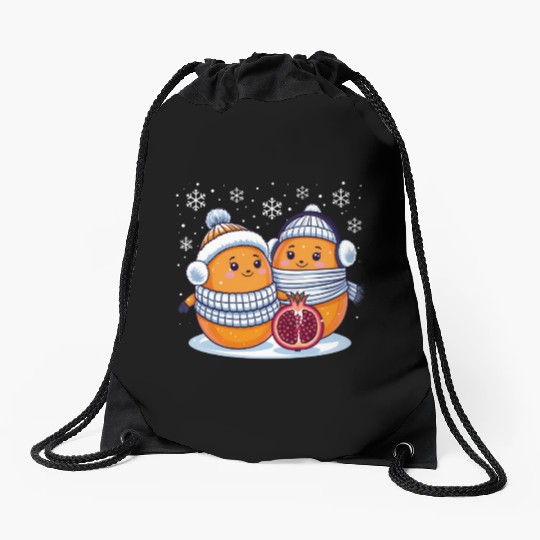 Cozy Winter Fruits: Oranges & Pomegranate Drawstring Bags
