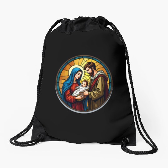 Holy Family Stained Glass Nativity Ar Drawstring Bags