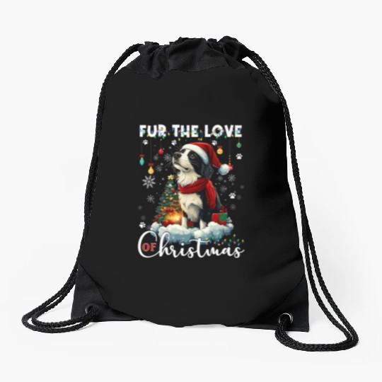 Border Collie Christmas Tree Decorations Dog Lover Drawstring Bags