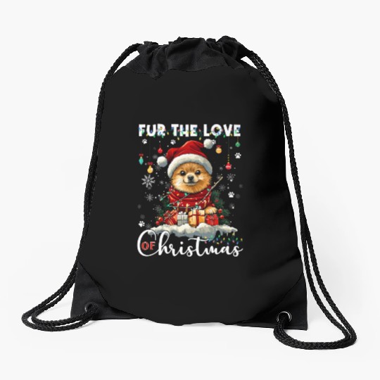 Pomeranian Christmas Tree Decorations Dog Lover Drawstring Bags