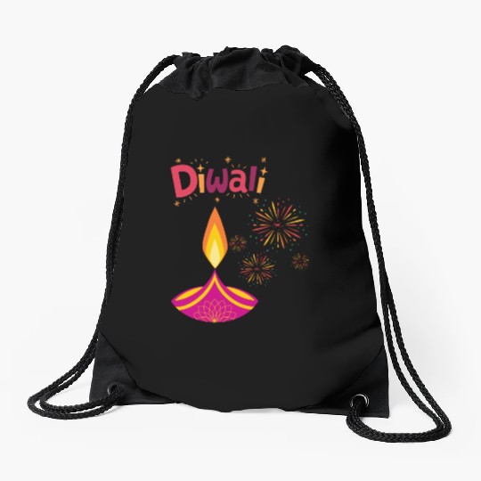 Diwali Design with Lamp & Festive Fireworks Drawstring Bags