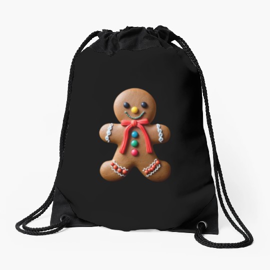 Festive Gingerbread Man Holiday Gift Drawstring Bags