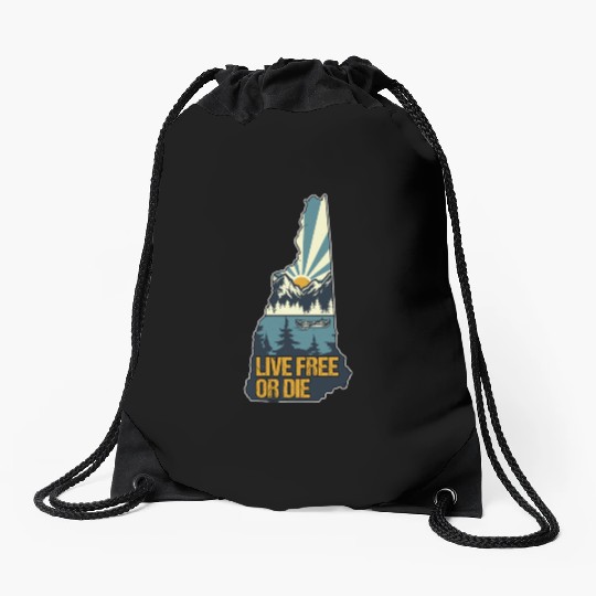 Live Free or Die Retro New Hampshire Nature Drawstring Bags