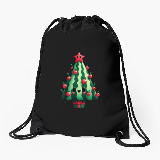 Christmas tree watermelon design Drawstring Bags