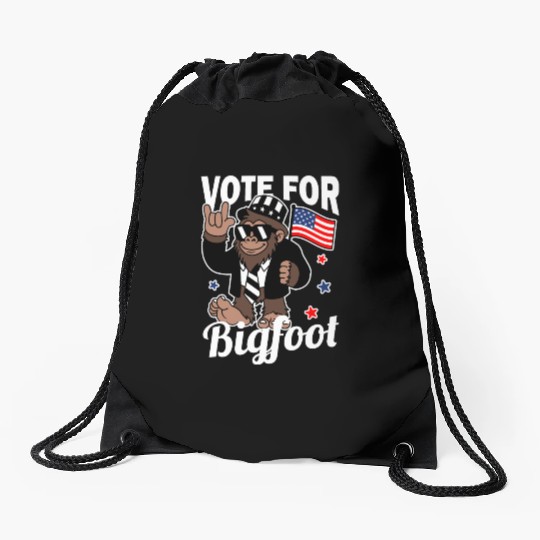 Vote for Bigfoot President 2024 Sasquatch USA Flag Drawstring Bags
