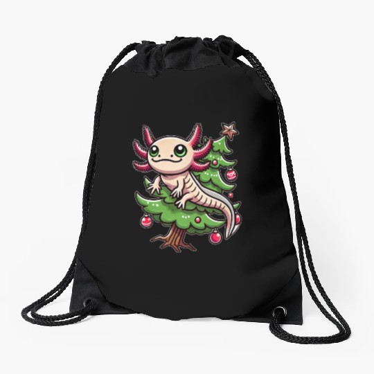 Cute Axolotl Christmas Tree Comic Style Drawstring Bags
