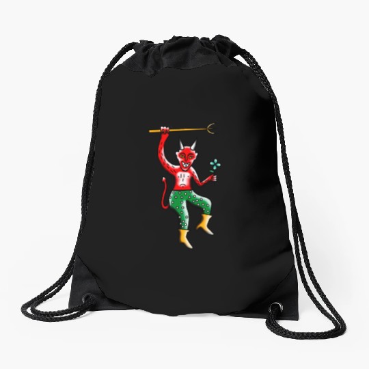 Happy Devil with a Flower Drawstring Bags