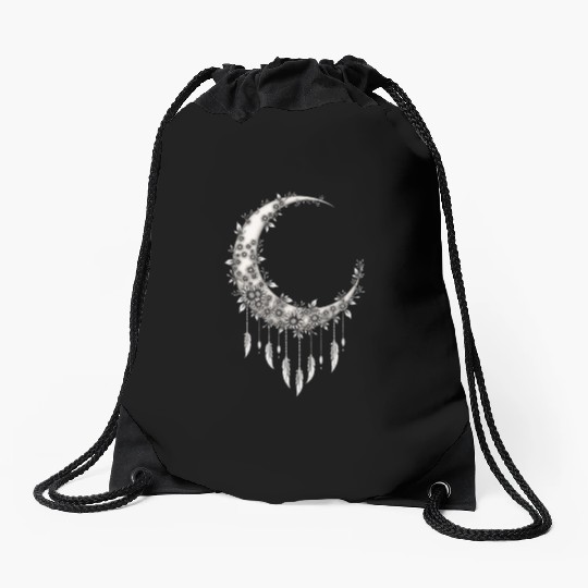 Flower Moon Decor Design Drawstring Bags
