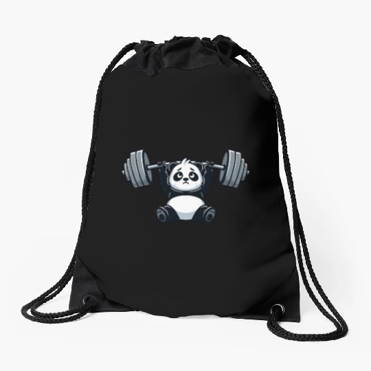 Strong panda weightlifter fitness gym workout Drawstring Bags