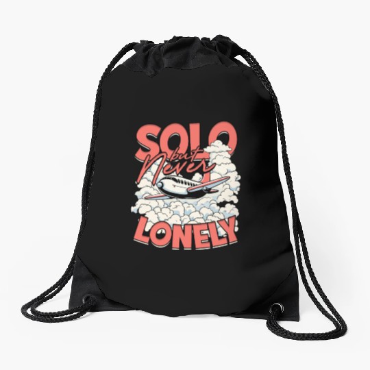First Solo Flight Pilot Solo But Never Lonely Drawstring Bags