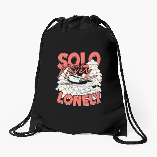 First Solo Flight Pilot Solo But Never Lonely Drawstring Bags