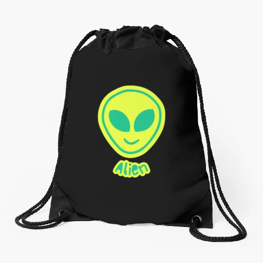 green alien Drawstring Bags