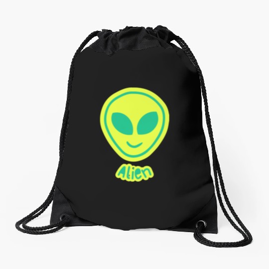 green alien Drawstring Bags