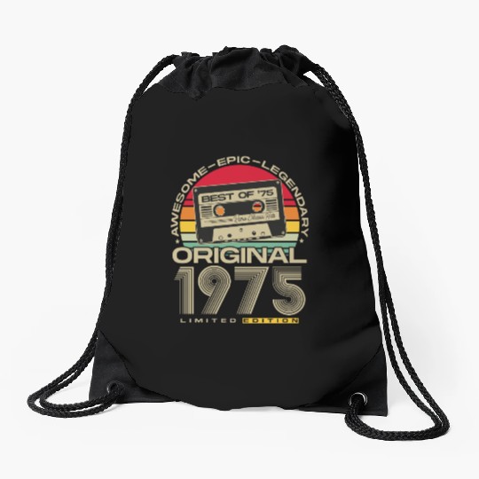Vintage 1975 born Retro 50th birthday Drawstring Bags