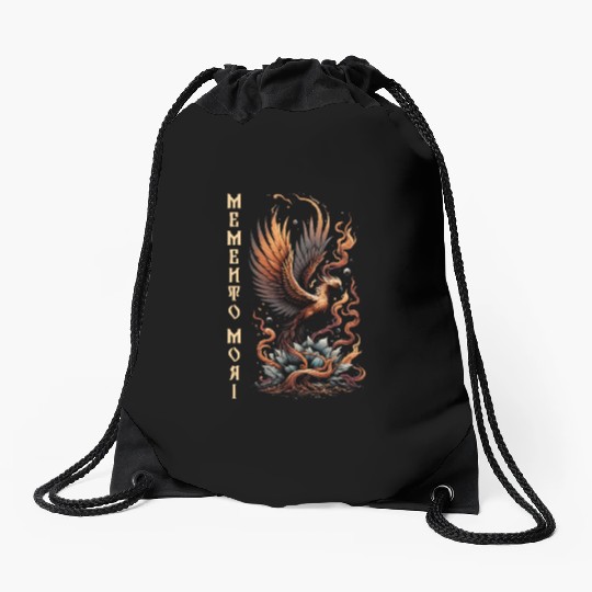 Memento Mori Phoenix Rebirth Fire Art Design Drawstring Bags