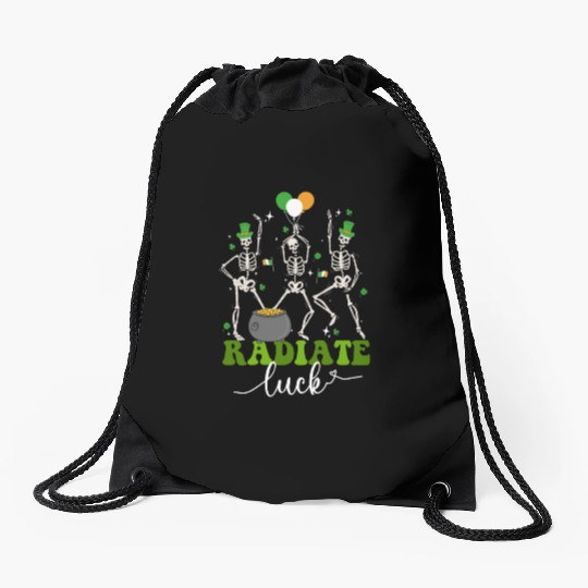 Skeleton Radiate St Patricks day shamrock Drawstring Bags