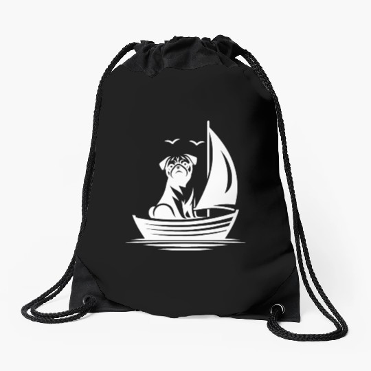 Pug silhouette sailboat minimalist Drawstring Bags