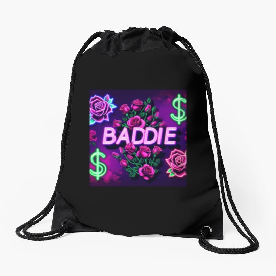 BADDIE in Neon Pink Drawstring Bags