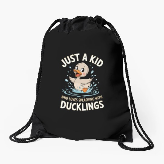Just a Kid Who Loves Splashing with Ducklings Drawstring Bags