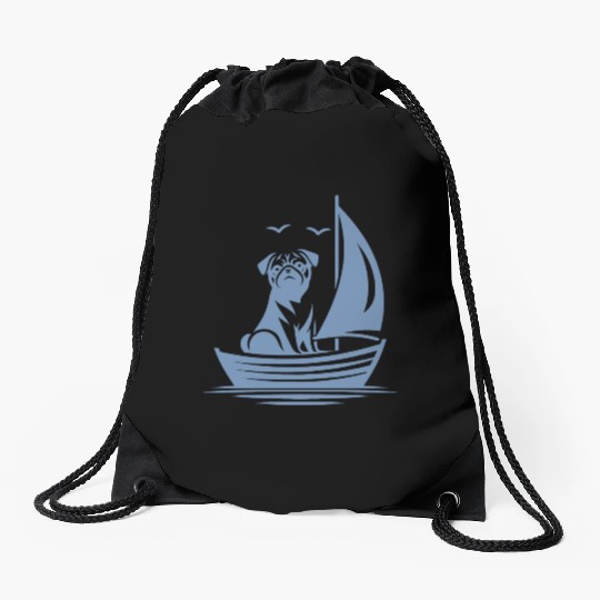 Pug silhouette sailboat minimalist Drawstring Bags