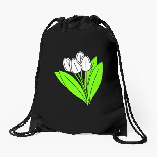 White Tulips Bouquet Spring Summer Beauty Flowers Drawstring Bags