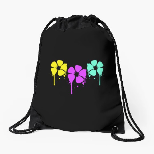Flowers Colorful Graffiti Drop Spray Spring Summer Drawstring Bags